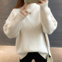 Load image into Gallery viewer, PEONFLY New 2019 Loose Thick Warm Winter Pullover Sweater Women Jumper Half Turtleneck Long Sleeve Knit Yellow Sweater Female