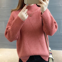 Load image into Gallery viewer, PEONFLY New 2019 Loose Thick Warm Winter Pullover Sweater Women Jumper Half Turtleneck Long Sleeve Knit Yellow Sweater Female