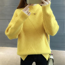 Load image into Gallery viewer, PEONFLY New 2019 Loose Thick Warm Winter Pullover Sweater Women Jumper Half Turtleneck Long Sleeve Knit Yellow Sweater Female