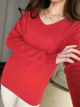 Load image into Gallery viewer, 2019 Spring autumn cashmere sweaters women fashion sexy v-neck sweater loose 100% wool sweater batwing sleeve plus size pullover