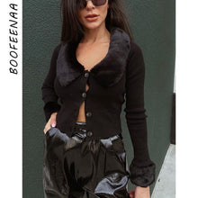 Load image into Gallery viewer, BOOFEENAA 2019 Winter Black Cropped Cardigan Fashion Fuzzy Faux Fur Turn Down Collar Sexy Knit Sweater Coat Jumpers C94-AB19