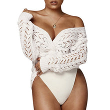 Load image into Gallery viewer, Fitshinling V Neck CrissCross Women Sweater Knitwear Autumn 2019 Backless Slim Sexy Knit Jumper Long Sleeve Short Sweaters Pull