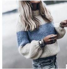 Load image into Gallery viewer, Knitting Women Solid Sweater High Collar Loose Knitted Pollovers Sweater Lantern Sleeve Women Autumn Winter Sweater