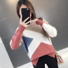Load image into Gallery viewer, Woherb Sweater Women O Neck Long Sleeve Knit Pullovers Patchwork Loose Jumpers Korean Temperament Fashion New Pull Femme 91017