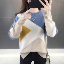 Load image into Gallery viewer, Woherb Sweater Women O Neck Long Sleeve Knit Pullovers Patchwork Loose Jumpers Korean Temperament Fashion New Pull Femme 91017