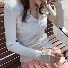 Load image into Gallery viewer, Mishow 2019 Autumn Winter Drawstring Knitted Bottoming Shirt Korean Solid V-neck Long Sleeve Pullovers Tops MX19C5427