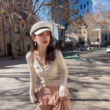 Load image into Gallery viewer, Mishow 2019 Autumn Winter Drawstring Knitted Bottoming Shirt Korean Solid V-neck Long Sleeve Pullovers Tops MX19C5427