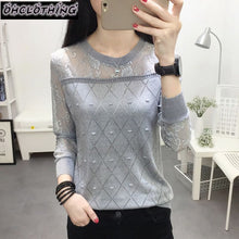 Load image into Gallery viewer, 2019 summer NEW collar lace render unlined upper garment to hollow out long sleeve short relaxed joker autumn thin sweater frock