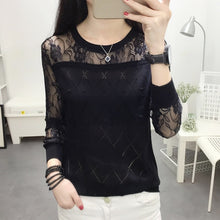 Load image into Gallery viewer, 2019 summer NEW collar lace render unlined upper garment to hollow out long sleeve short relaxed joker autumn thin sweater frock