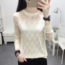 Load image into Gallery viewer, 2019 summer NEW collar lace render unlined upper garment to hollow out long sleeve short relaxed joker autumn thin sweater frock