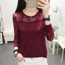Load image into Gallery viewer, 2019 summer NEW collar lace render unlined upper garment to hollow out long sleeve short relaxed joker autumn thin sweater frock
