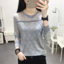 Load image into Gallery viewer, 2019 summer NEW collar lace render unlined upper garment to hollow out long sleeve short relaxed joker autumn thin sweater frock