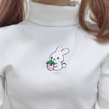 Load image into Gallery viewer, New Lolita women sweater kawaii pullover top super cute rabbit embroidery high collar stretch warm knit bottoming sweaters