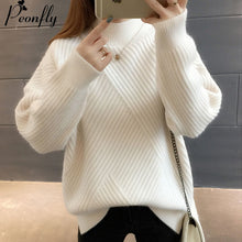 Load image into Gallery viewer, PEONFLY New 2019 Loose Thick Warm Winter Pullover Sweater Women Jumper Half Turtleneck Long Sleeve Knit Yellow Sweater Female
