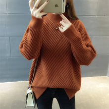 Load image into Gallery viewer, PEONFLY New 2019 Loose Thick Warm Winter Pullover Sweater Women Jumper Half Turtleneck Long Sleeve Knit Yellow Sweater Female
