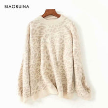 Load image into Gallery viewer, BIAORUINA Women&#39;s Fashion Leopard Knit Sweater O-neck Female Casual Keep Warm Oversized Pullover Ladies Sweet Thick Sweater
