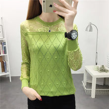 Load image into Gallery viewer, 2019 summer NEW collar lace render unlined upper garment to hollow out long sleeve short relaxed joker autumn thin sweater frock
