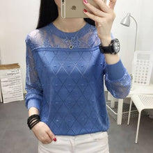 Load image into Gallery viewer, 2019 summer NEW collar lace render unlined upper garment to hollow out long sleeve short relaxed joker autumn thin sweater frock
