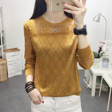 Load image into Gallery viewer, 2019 summer NEW collar lace render unlined upper garment to hollow out long sleeve short relaxed joker autumn thin sweater frock
