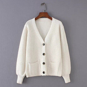 Flectit Cozy Ribbed Knit Cardigan Women V-neck Front Pocket Button Down Dropped Long Sleeve Korean Casual Chic Winter Tops *