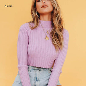 2019 Autumn Purple Sweater High Street Long Sleeve Knitted Pullover Slim Turtleneck Sweaters Streetwear Pullover Pull Femme