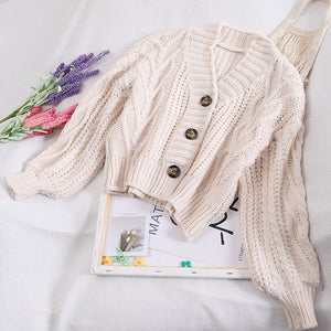 Autumn and Winter Women's Knit Cardigan Short Cardigan Tops Chic Students Loose Solid Color Single-breasted Sweater GD149