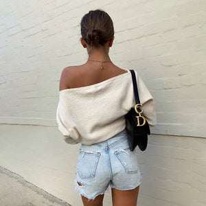 UCNYE women solid white sweater fashion off shoulder full sleeve short slash neck casual pull femme hiver jersey mujer wholesale