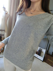 2019 Spring autumn cashmere sweaters women fashion sexy v-neck sweater loose 100% wool sweater batwing sleeve plus size pullover