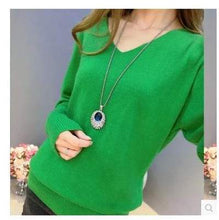 Load image into Gallery viewer, 2019 Spring autumn cashmere sweaters women fashion sexy v-neck sweater loose 100% wool sweater batwing sleeve plus size pullover
