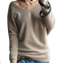 Load image into Gallery viewer, 2019 Spring autumn cashmere sweaters women fashion sexy v-neck sweater loose 100% wool sweater batwing sleeve plus size pullover
