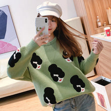 Load image into Gallery viewer, Cartoon Girl Pattern Knitted Women&#39;s Sweater O-Neck Print Loose Female Pullovers Winter 2020 Fashion Warm School Ladies Sweaters
