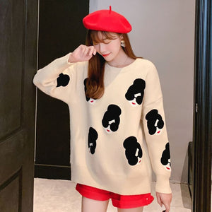 Cartoon Girl Pattern Knitted Women's Sweater O-Neck Print Loose Female Pullovers Winter 2020 Fashion Warm School Ladies Sweaters