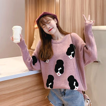 Load image into Gallery viewer, Cartoon Girl Pattern Knitted Women&#39;s Sweater O-Neck Print Loose Female Pullovers Winter 2020 Fashion Warm School Ladies Sweaters
