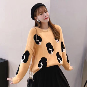 Cartoon Girl Pattern Knitted Women's Sweater O-Neck Print Loose Female Pullovers Winter 2020 Fashion Warm School Ladies Sweaters