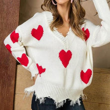 Load image into Gallery viewer, Vana Javeasen V-neck Autumn Sweater For Women Tassel Knitted Sweater Women Female Tops Long Sleeve Pullover Heart Sweaters 2019
