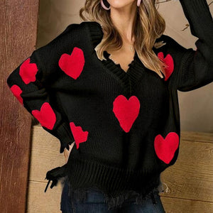 Vana Javeasen V-neck Autumn Sweater For Women Tassel Knitted Sweater Women Female Tops Long Sleeve Pullover Heart Sweaters 2019