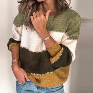 Women Jumper Blouse ZANZEA Autumn Patchwork Sweater Casual Long Sleeve Knitwear Pull Top Spring Fashion Knitted Pullovers Female