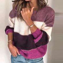 Load image into Gallery viewer, Women Jumper Blouse ZANZEA Autumn Patchwork Sweater Casual Long Sleeve Knitwear Pull Top Spring Fashion Knitted Pullovers Female
