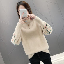 Load image into Gallery viewer, Winter Clothes Women Embroidered Plus Size Long Sleeves Sweater Water Velvet Turtleneck Sweater Cashmere Warm Pullover Sweater
