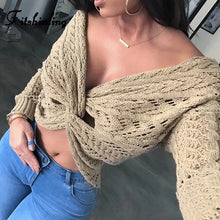 Load image into Gallery viewer, Fitshinling V Neck CrissCross Women Sweater Knitwear Autumn 2019 Backless Slim Sexy Knit Jumper Long Sleeve Short Sweaters Pull
