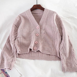 Woherb Short Cardigan Women Crop Knitted Twist Sweater Long Sleeve Female Jumper Cardigans Casual Streetwear Pull Femme 2020