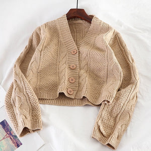 Woherb Short Cardigan Women Crop Knitted Twist Sweater Long Sleeve Female Jumper Cardigans Casual Streetwear Pull Femme 2020