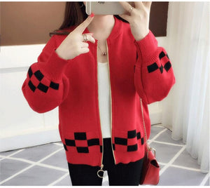 Women's cashmere knitted sweater with zipper, autumn winter Korean long-sleeved sweater cashmere female knitted jacket sweater