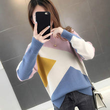 Load image into Gallery viewer, Woherb Sweater Women O Neck Long Sleeve Knit Pullovers Patchwork Loose Jumpers Korean Temperament Fashion New Pull Femme 91017
