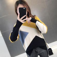 Load image into Gallery viewer, Woherb Sweater Women O Neck Long Sleeve Knit Pullovers Patchwork Loose Jumpers Korean Temperament Fashion New Pull Femme 91017
