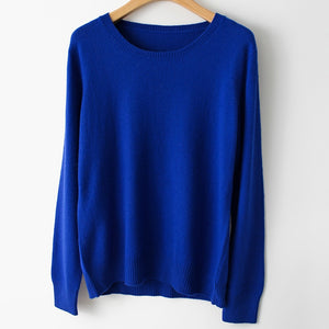 Spring Winter O-neck Cashmere Wool Sweater JECH Autumn Women Solid Big Long Sleeve Pullovers Jumper Knitted Sweaters Plus Size