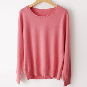 Spring Winter O-neck Cashmere Wool Sweater JECH Autumn Women Solid Big Long Sleeve Pullovers Jumper Knitted Sweaters Plus Size