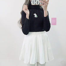 Load image into Gallery viewer, New Lolita women sweater kawaii pullover top super cute rabbit embroidery high collar stretch warm knit bottoming sweaters
